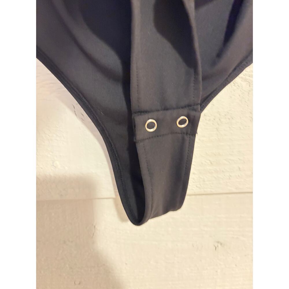 Reoria Black Long Sleeve Deep V-Neck Bodysuit XXL Stretchy Minimalist - Picture 4 of 7
